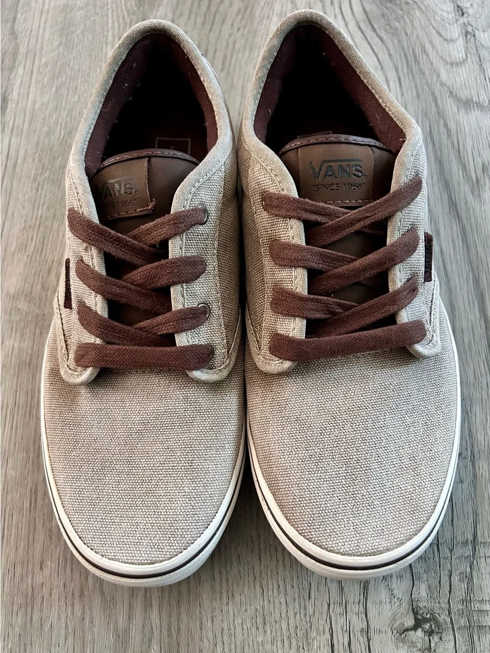 Vans Beige Canvas Low-Top Sneakers with Brown Accents